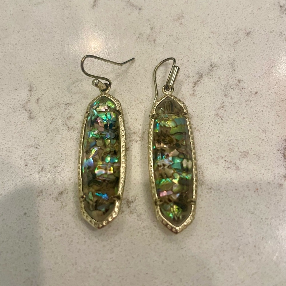 Kendra Scott Lauren Earrings Crushed Abalone Shell Gold Tone RETIRED